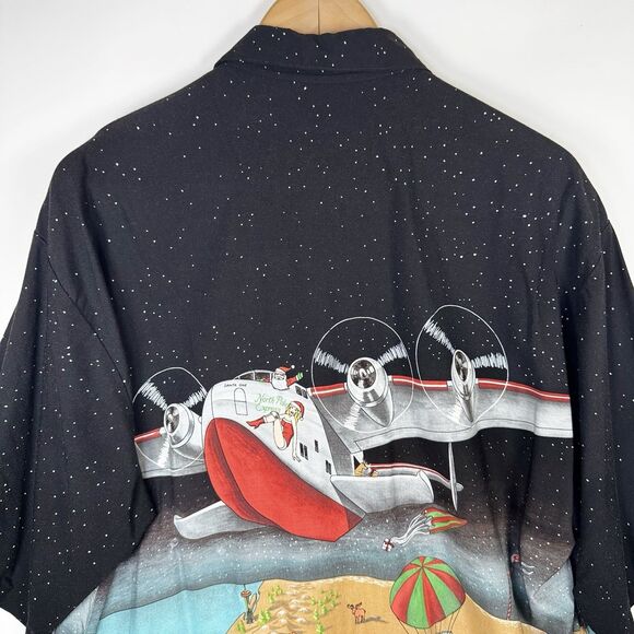 Vintage Tori Richard Christmas Map Shirt Mens Large Santa Seaplane Holiday Aloha - Picture 6 of 13